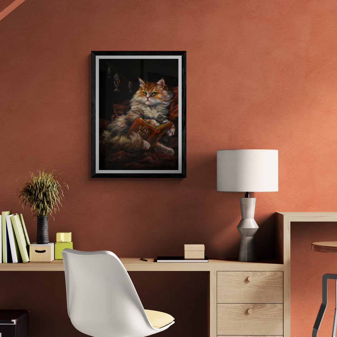 "The reading cat" museum-quality paper poster