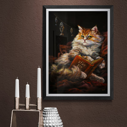 "The reading cat" museum-quality paper poster